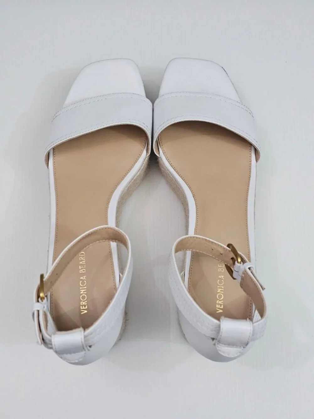 Veronica Beard Gianna Espadrille Wedge Sandal 10.5 White Leather Ankle Strap